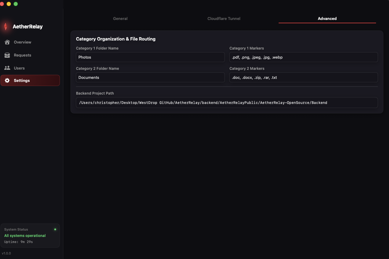 AetherRelay Push Notification Settings